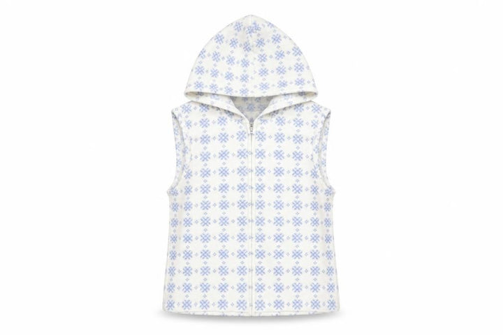 Gap Kids White Blue Fair Isle Fleece Hooded Vest XS (4) Girls