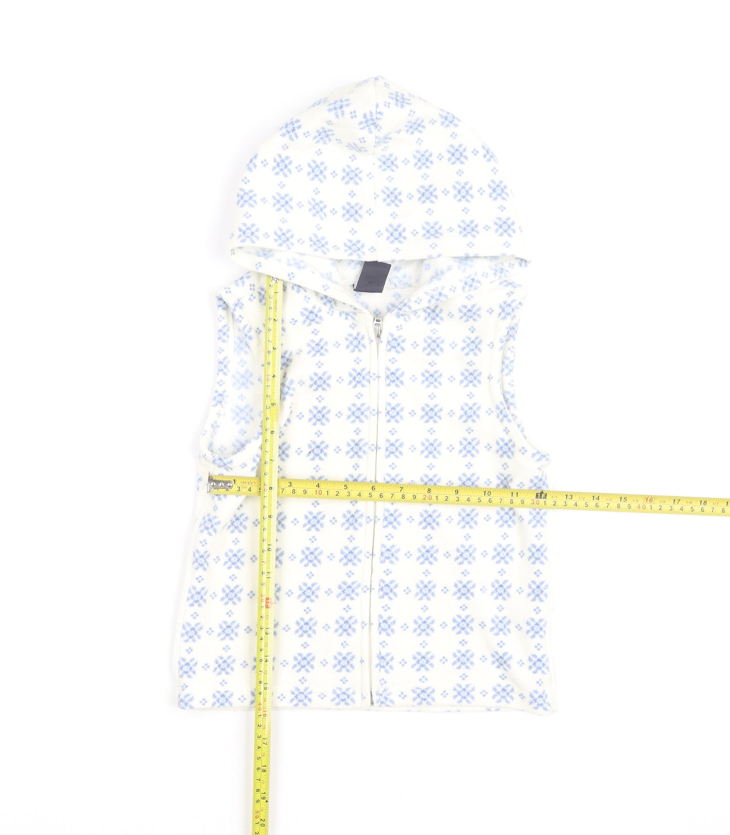 GAP Kids White Blue Fair Isle Fleece Hooded Vest XS (4) Girls