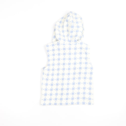 GAP Kids White Blue Fair Isle Fleece Hooded Vest XS (4) Girls