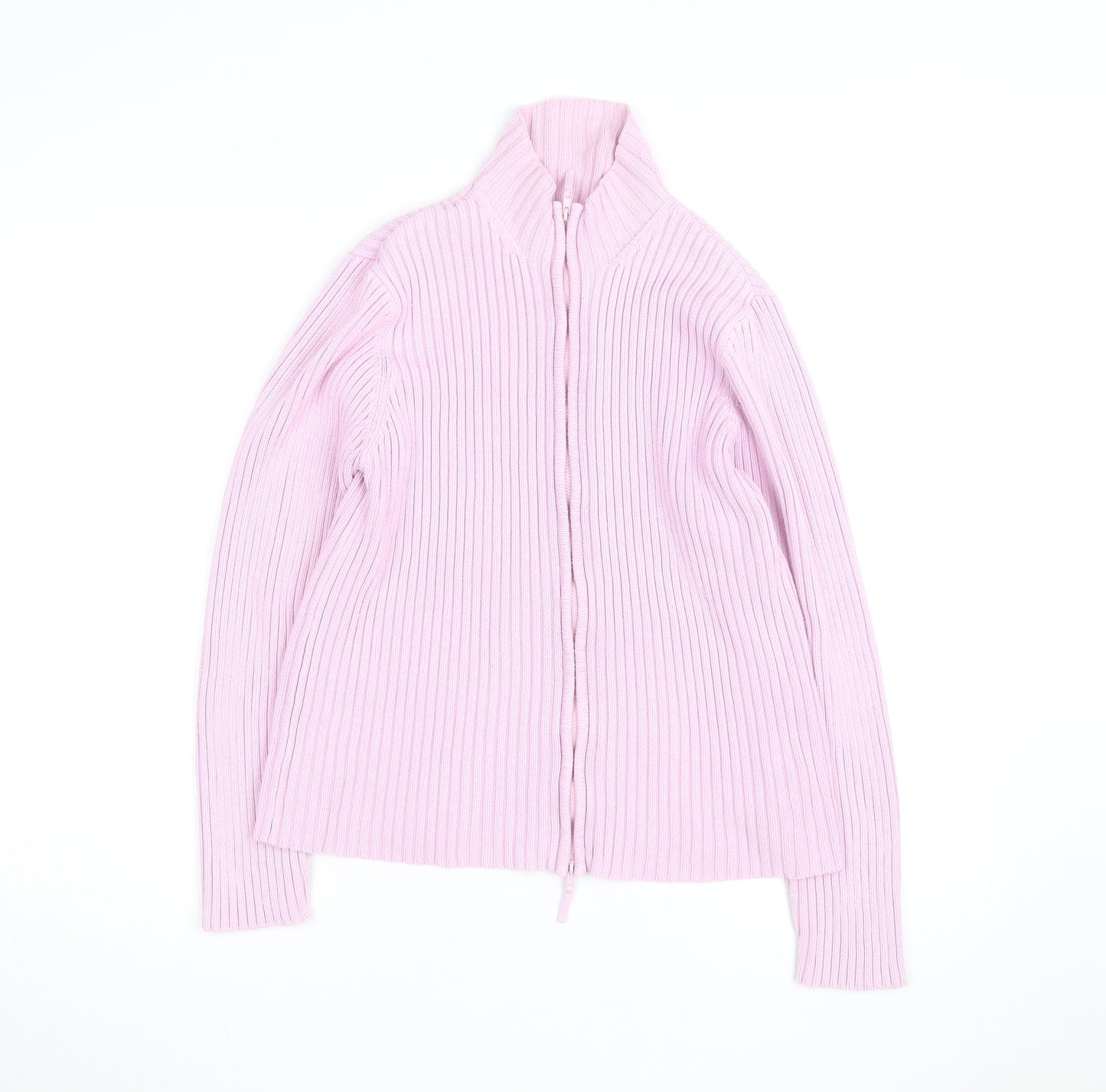 Next Women Pink Ribbed Full Zip High Neck Cotton Jumper Size L