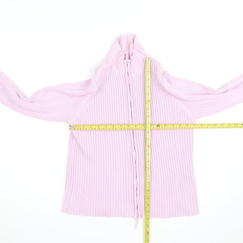 Next Women Pink Ribbed Full Zip High Neck Cotton Jumper Size L