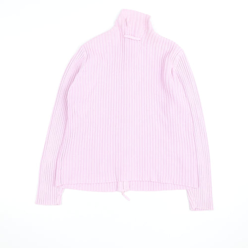 Next Women Pink Ribbed Full Zip High Neck Cotton Jumper Size L