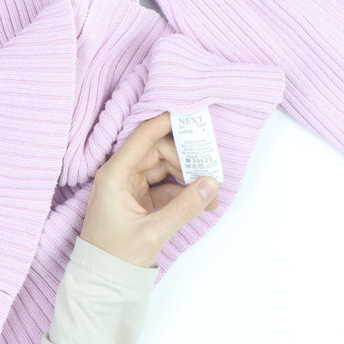 Next Women Pink Ribbed Full Zip High Neck Cotton Jumper Size L