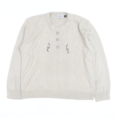 Anne Smith Women’s Beige Knit Henley Jumper M Embroidered