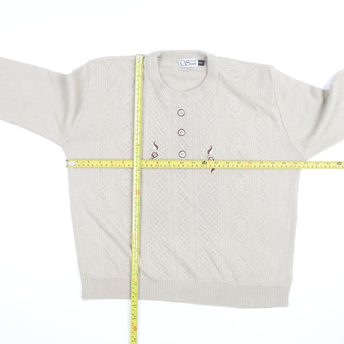 Anne Smith Women’s Beige Knit Henley Jumper M Embroidered