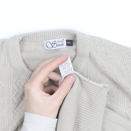 Anne Smith Women’s Beige Knit Henley Jumper M Embroidered