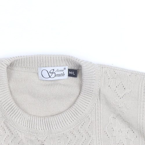 Anne Smith Women’s Beige Knit Henley Jumper M Embroidered