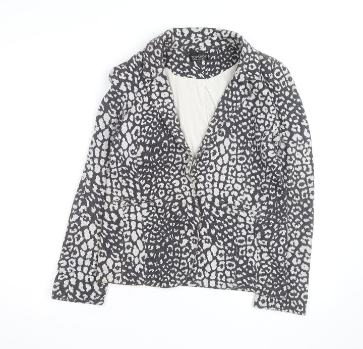 Topshop Women’s Grey Animal Print Cotton Blazer Size 8