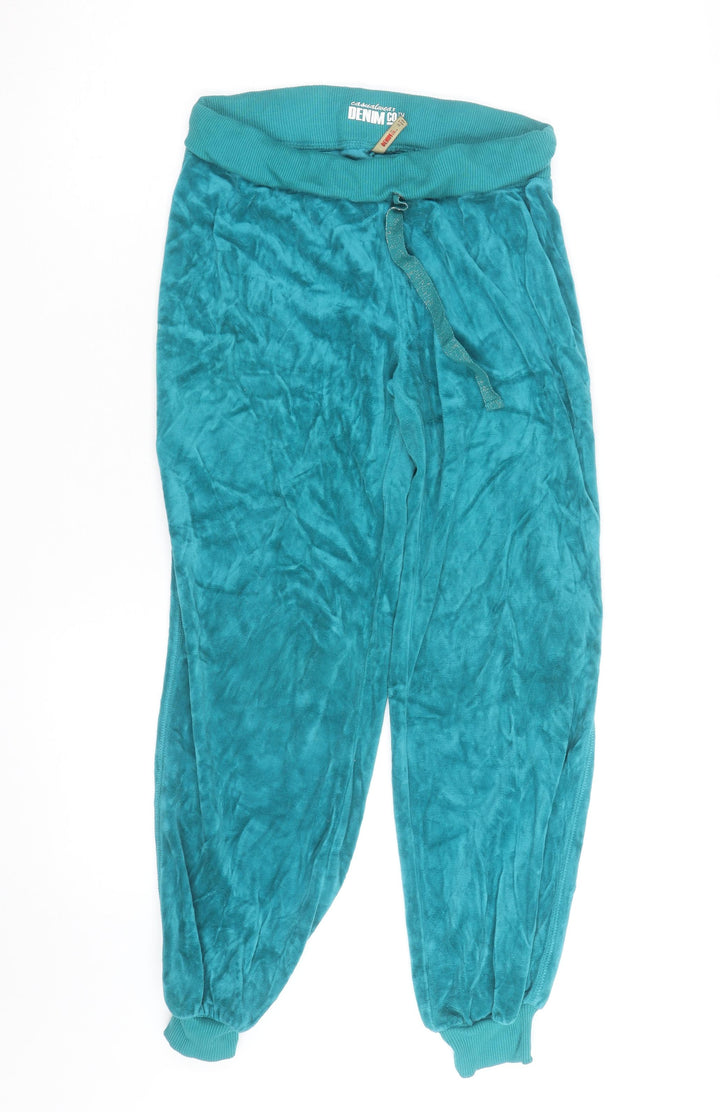 Denim Co Womens Green Velour Jogger Trousers Size S