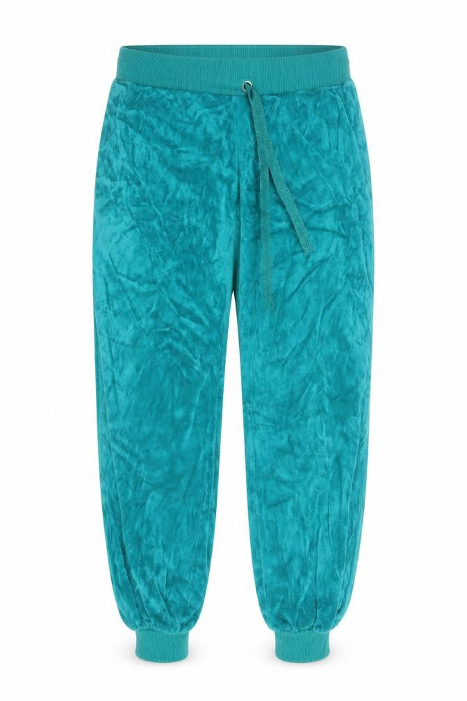 Front view of Denim Co women’s green velour jogger trousers, size S