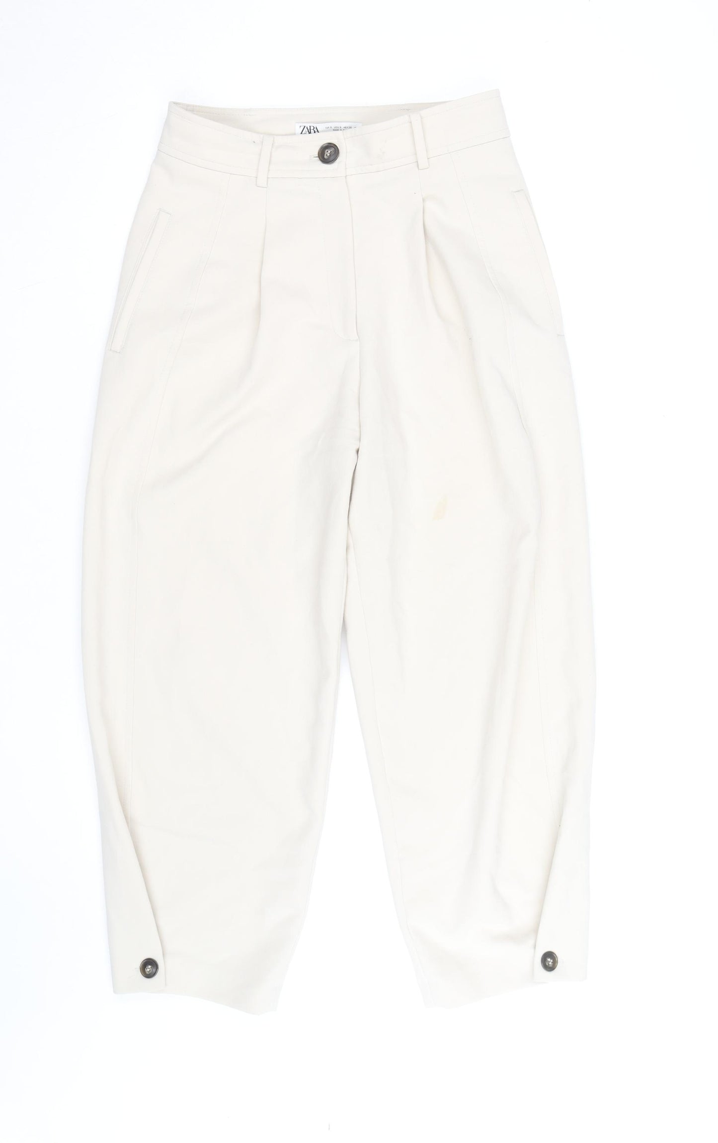 Zara Men's Ivory Cropped Pleated Tapered Trousers Size S