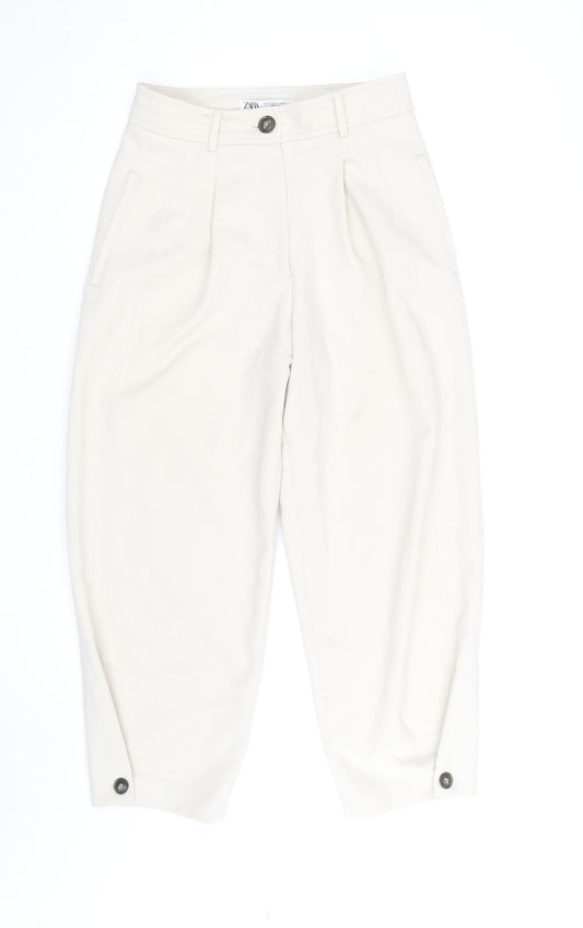 Zara Men's Ivory Cropped Pleated Tapered Trousers Size S