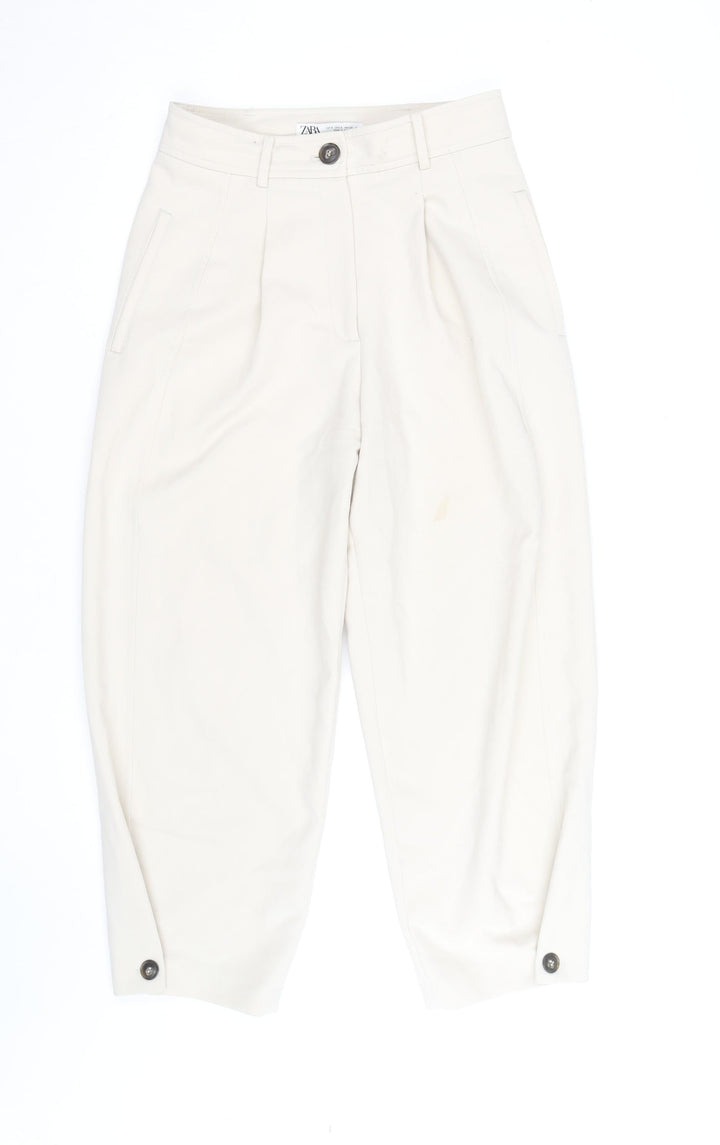 Zara Men's Ivory Cropped Pleated Tapered Trousers Size S
