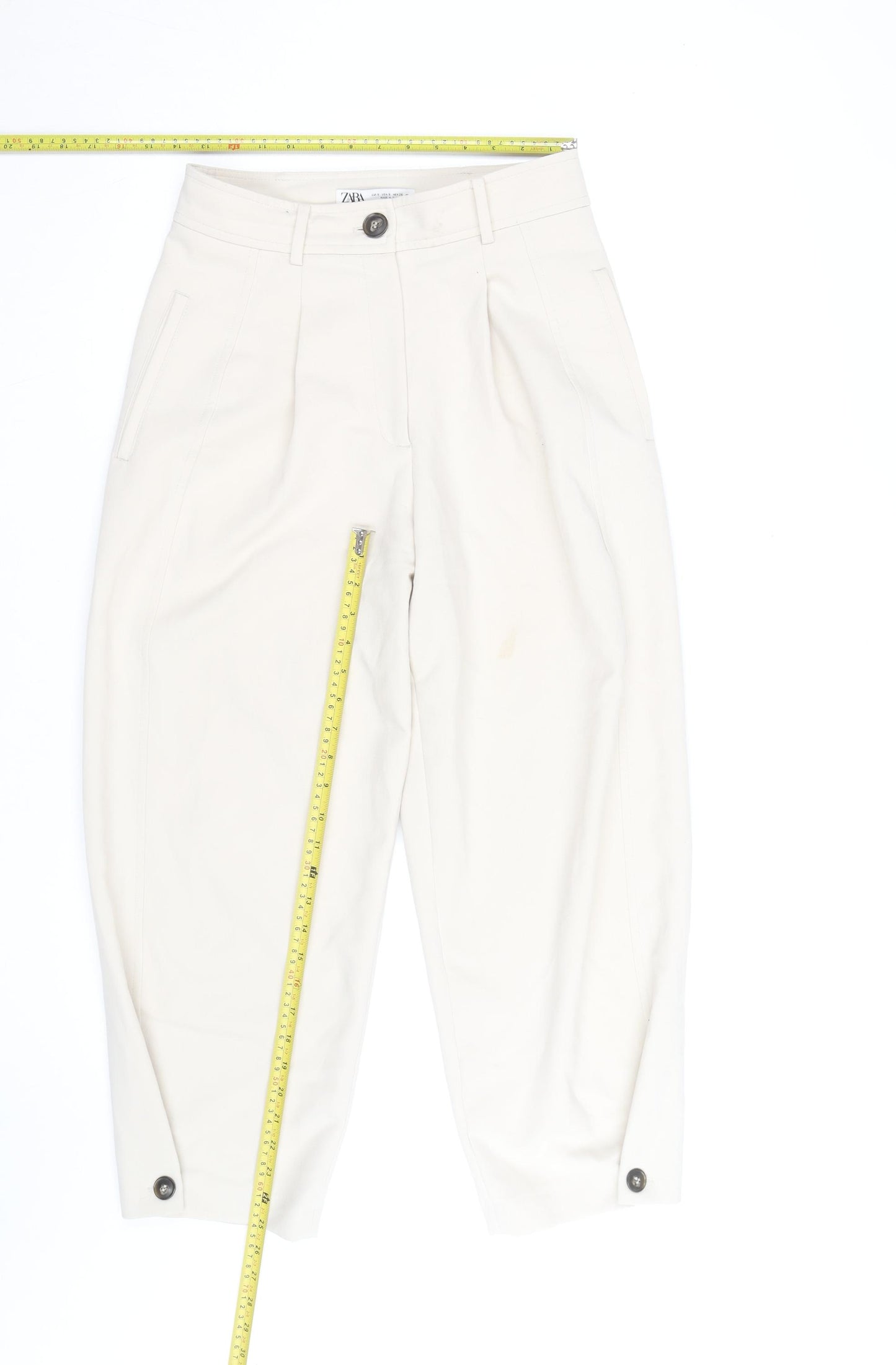 Zara Men's Ivory Cropped Pleated Tapered Trousers Size S