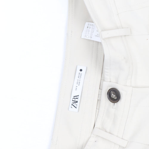 Zara Men's Ivory Cropped Pleated Tapered Trousers Size S