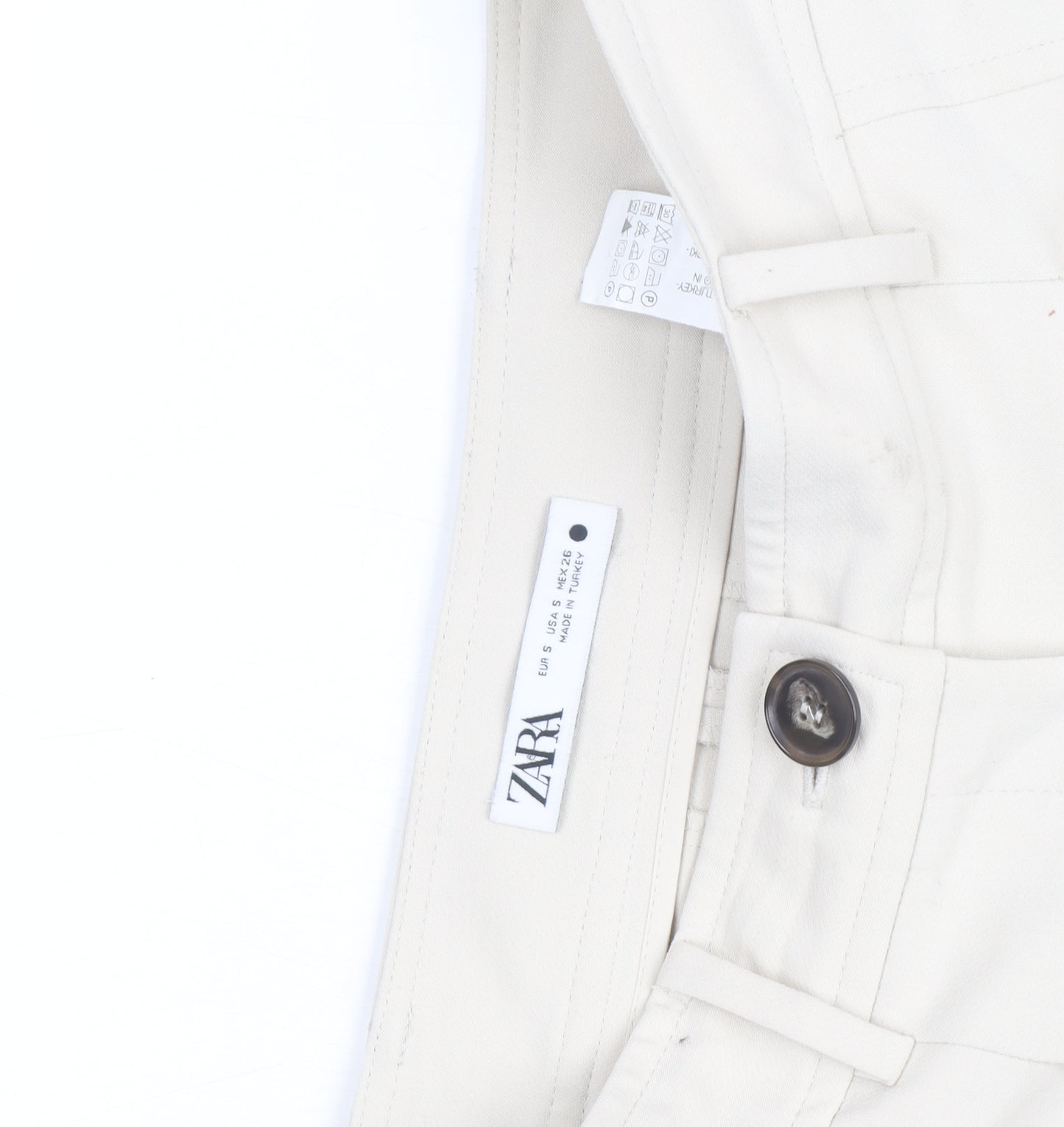 Zara Men's Ivory Cropped Pleated Tapered Trousers Size S