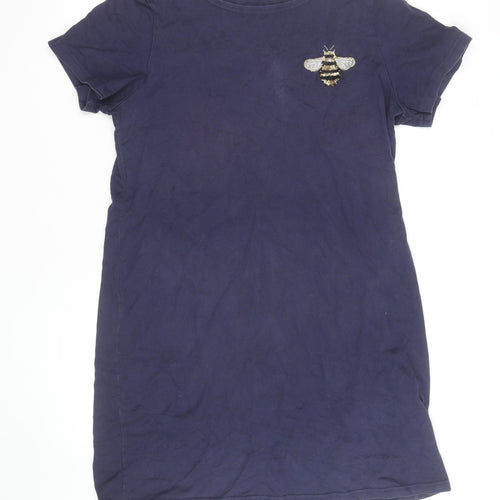 Joules Women Blue Short Sleeve Bee Embroidered Cotton T-Shirt Dress Size 18