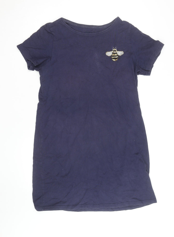 Joules Women Blue Short Sleeve Bee Embroidered Cotton T-Shirt Dress Size 18