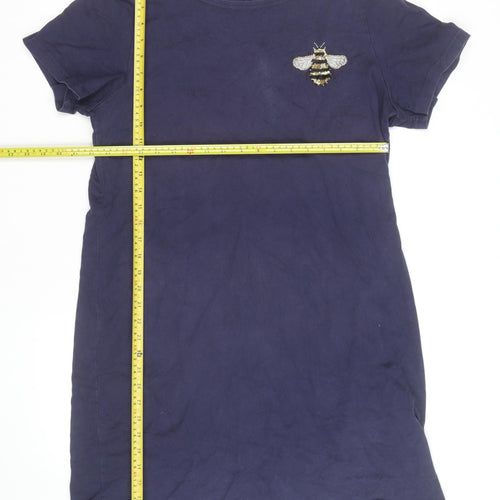 Joules Women Blue Short Sleeve Bee Embroidered Cotton T-Shirt Dress Size 18