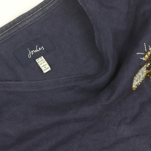 Joules Women Blue Short Sleeve Bee Embroidered Cotton T-Shirt Dress Size 18