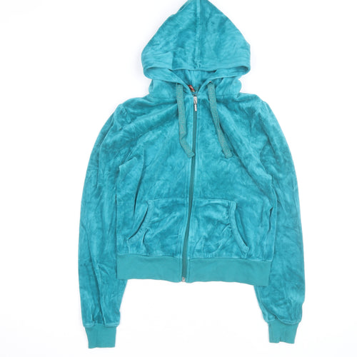 Denim Co Women Teal Velour Full Zip Hoodie Size 12 UK