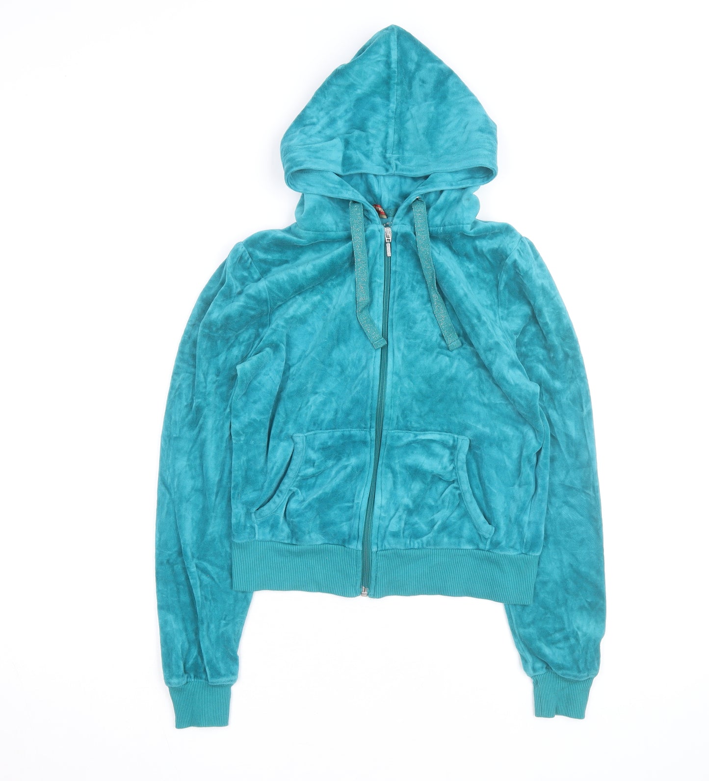 Denim Co Women Teal Velour Full Zip Hoodie Size 12 UK