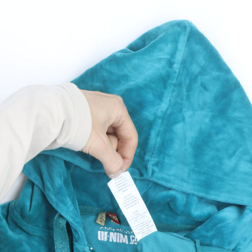 Denim Co Women Teal Velour Full Zip Hoodie Size 12 UK