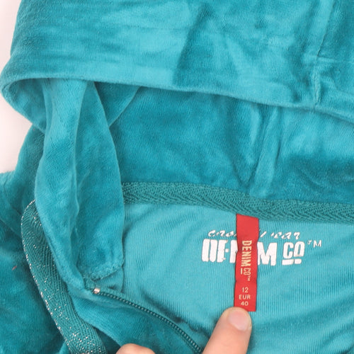 Denim Co Women Teal Velour Full Zip Hoodie Size 12 UK