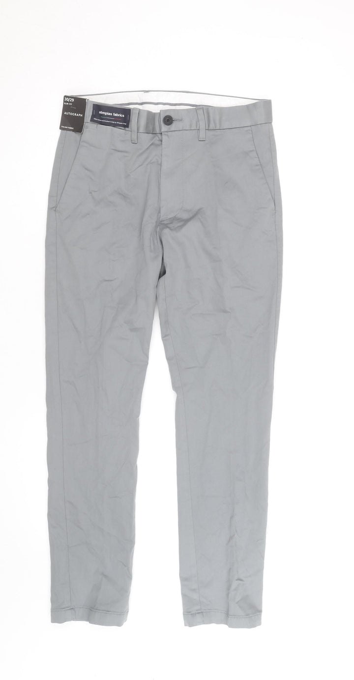 Marks and Spencer Autograph Men’s Grey Slim Fit Chino Trousers 30/29