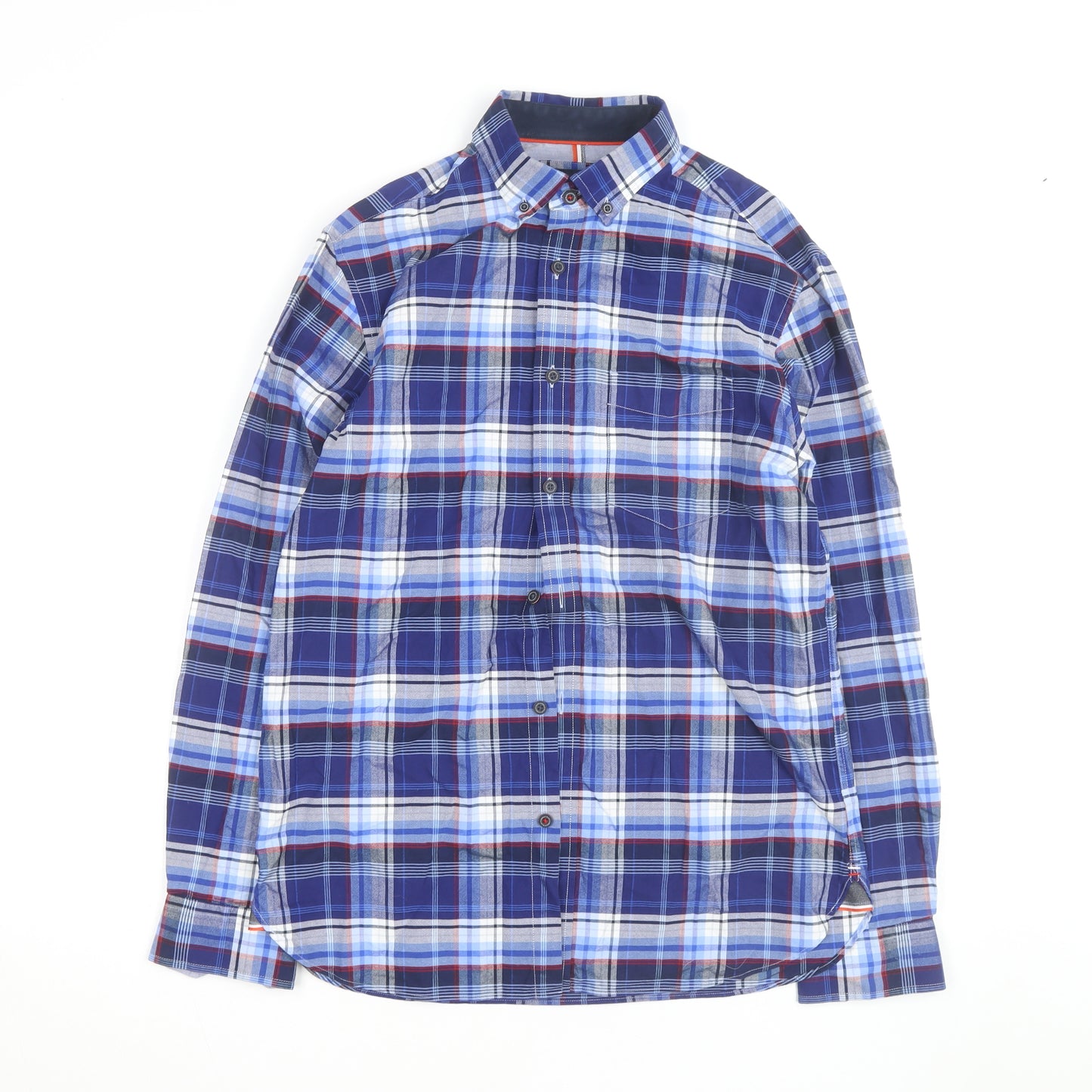 Marks and Spencer Blue Harbour Men's Blue Plaid Button-Up Shirt S