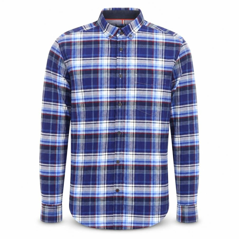 Front view of Marks & Spencer Blue Harbour Men's Blue Plaid Button-Up Shirt S