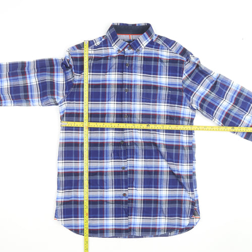 Marks and Spencer Blue Harbour Men's Blue Plaid Button-Up Shirt S