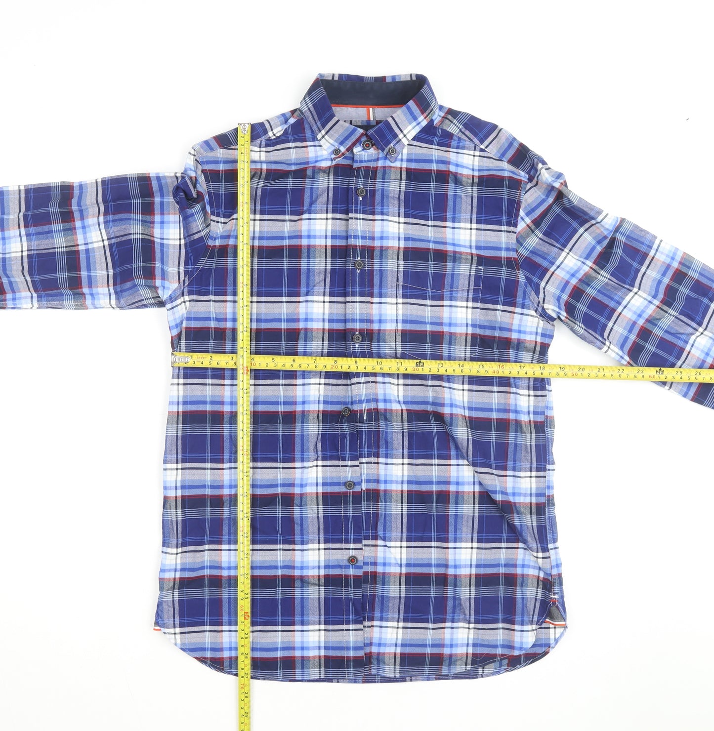 Marks and Spencer Blue Harbour Men's Blue Plaid Button-Up Shirt S