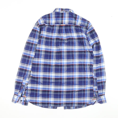 Marks and Spencer Blue Harbour Men's Blue Plaid Button-Up Shirt S