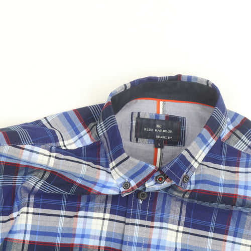 Marks and Spencer Blue Harbour Men's Blue Plaid Button-Up Shirt S