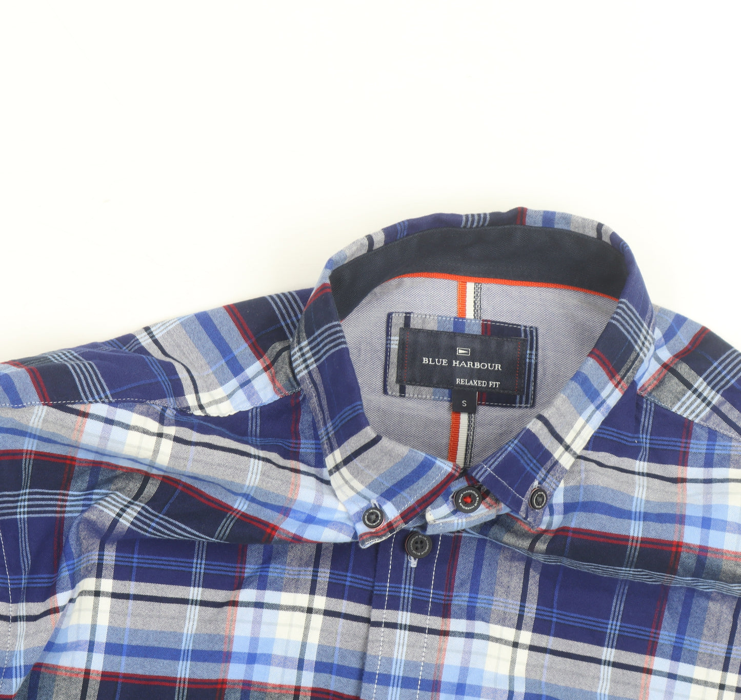 Marks and Spencer Blue Harbour Men's Blue Plaid Button-Up Shirt S