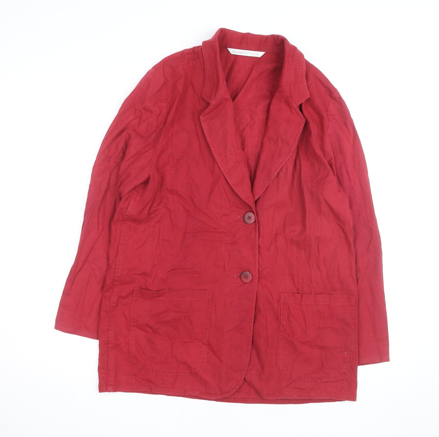Marks and Spencer Womens Red Linen Cotton Blazer Size 14