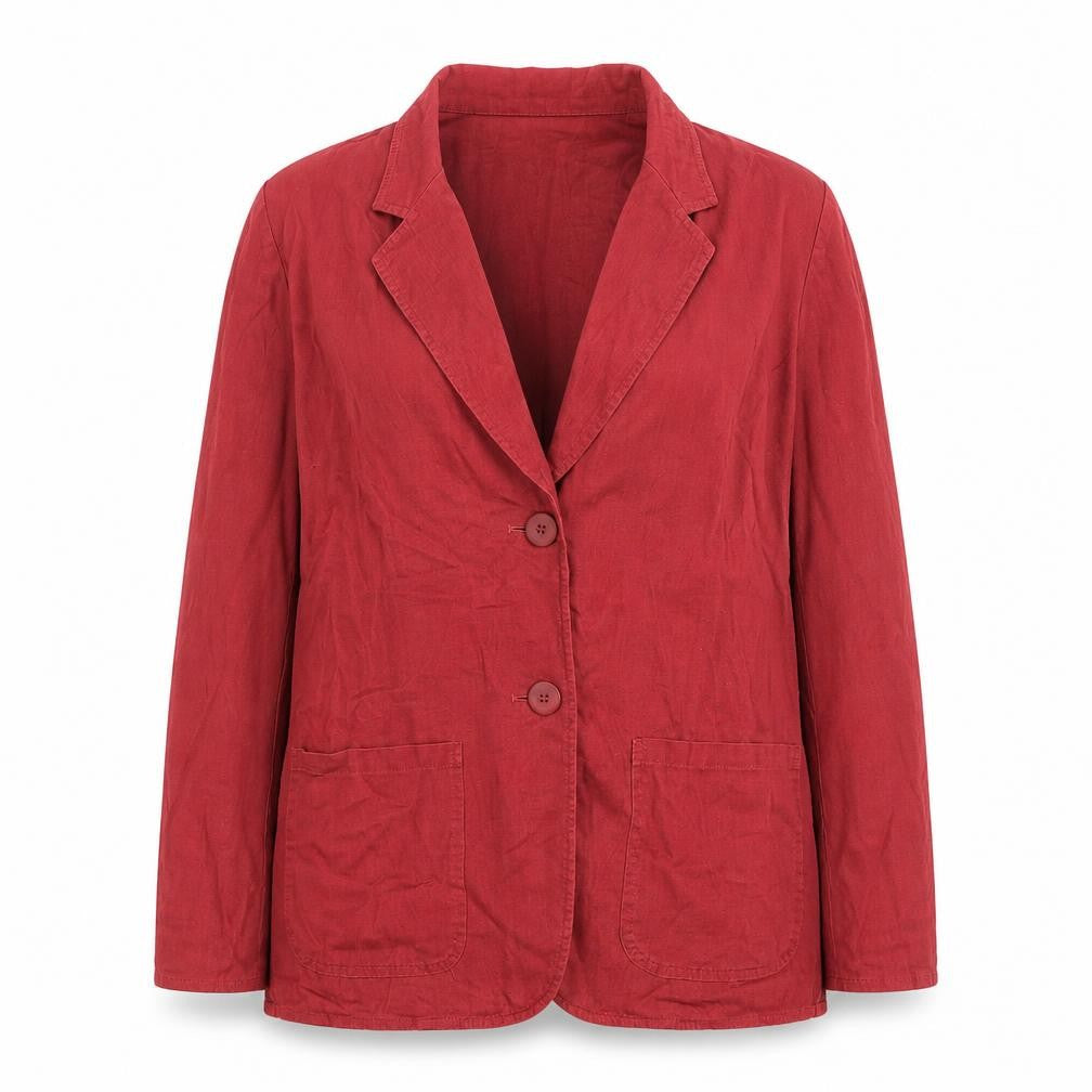 Front view of Marks & Spencer women’s red linen cotton blazer, size UK 14
