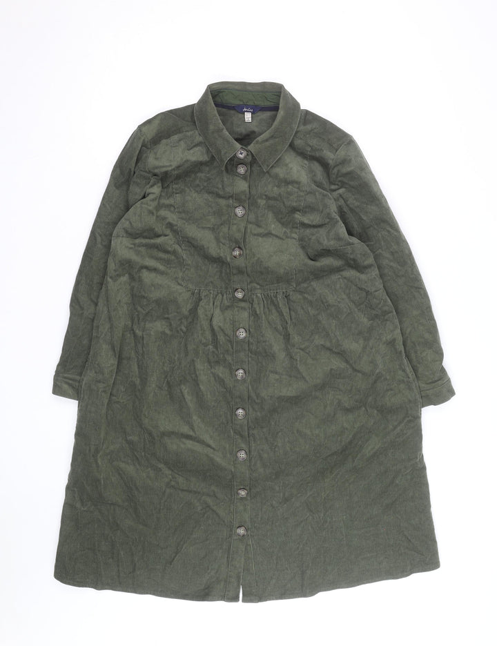 Joules Women Green Corduroy Shirt Dress Size 12 Long Sleeve Casual