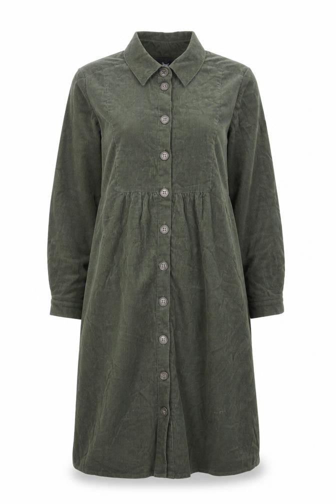 Joules Women Green Corduroy Shirt Dress Size 12 Long Sleeve Casual