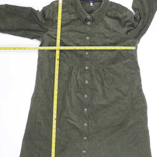 Joules Women Green Corduroy Shirt Dress Size 12 Long Sleeve Casual