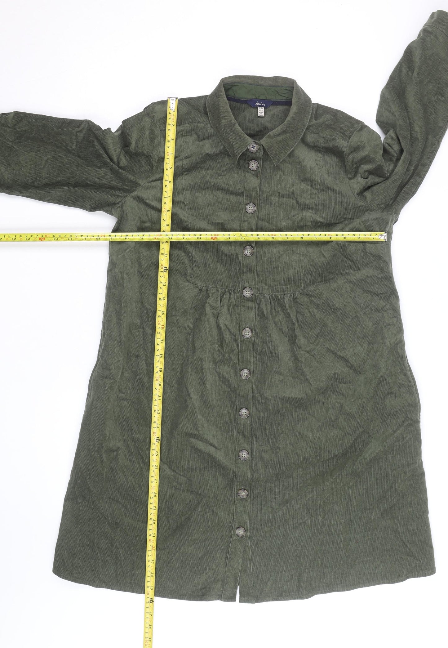 Joules Women Green Corduroy Shirt Dress Size 12 Long Sleeve Casual