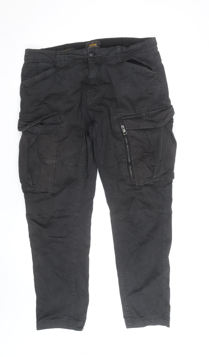 NEXT Men's Black 36 in Cargo Trousers Slim Fit Cotton