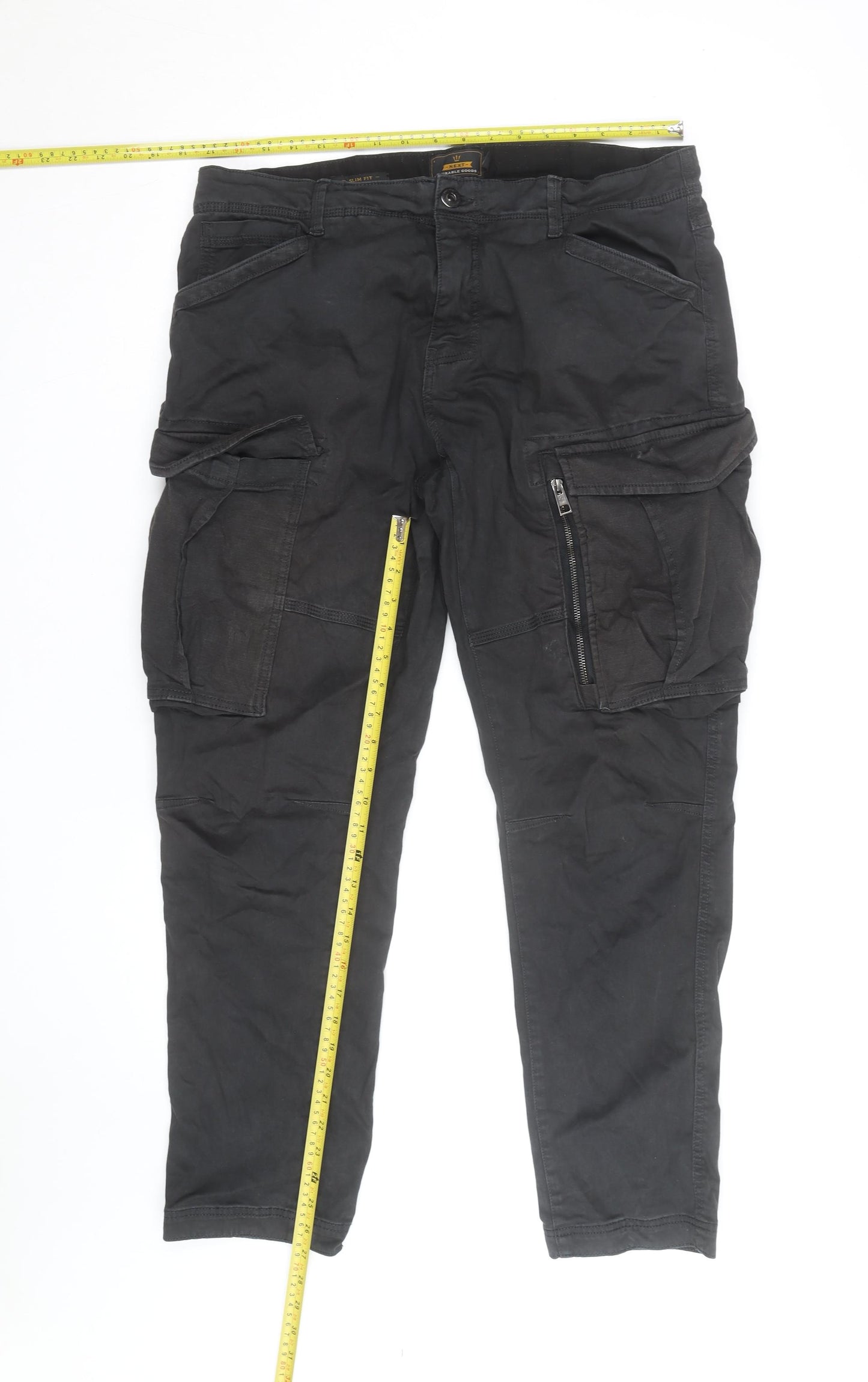 NEXT Men's Black 36 in Cargo Trousers Slim Fit Cotton
