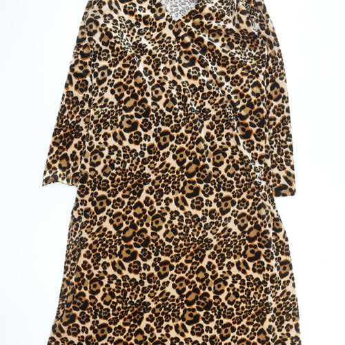SasJee Women’s Brown Leopard Print Velvet Wrap Dress M