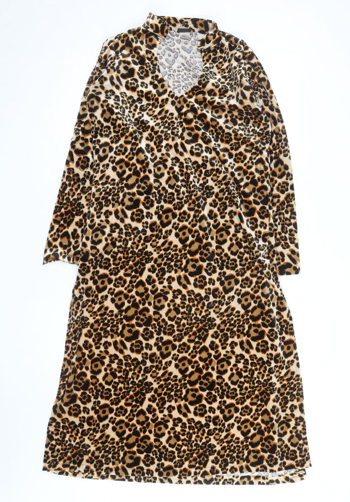 SasJee Women’s Brown Leopard Print Velvet Wrap Dress M
