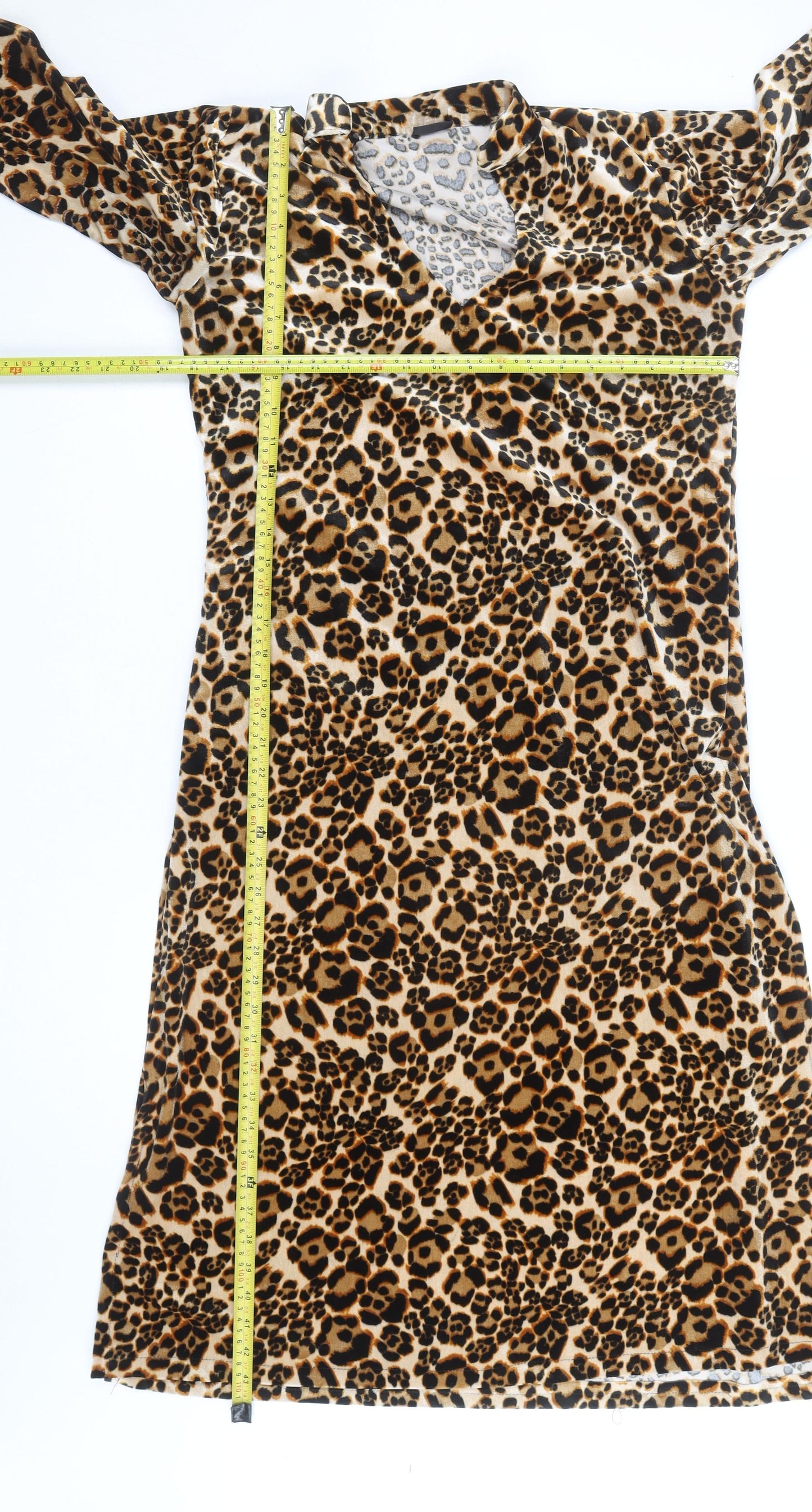 SasJee Women’s Brown Leopard Print Velvet Wrap Dress M