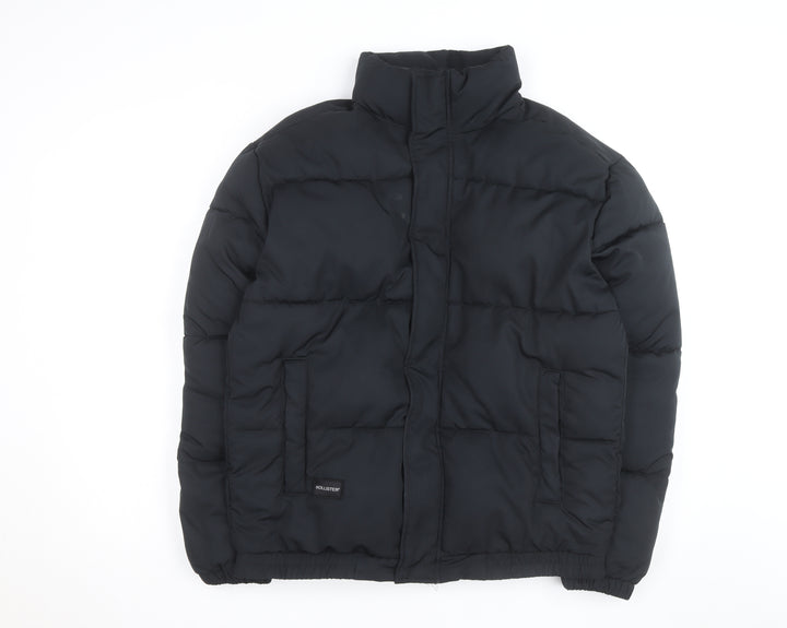 Hollister Men Black Puffer Jacket Size M Winter Short Zip Coat