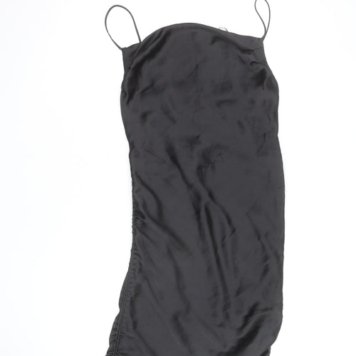 ZARA Women’s Black Slip Dress Size 8 Satin Ruched Partywear