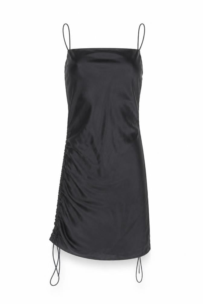 ZARA Women’s Black Slip Dress Size 8 Satin Ruched Partywear
